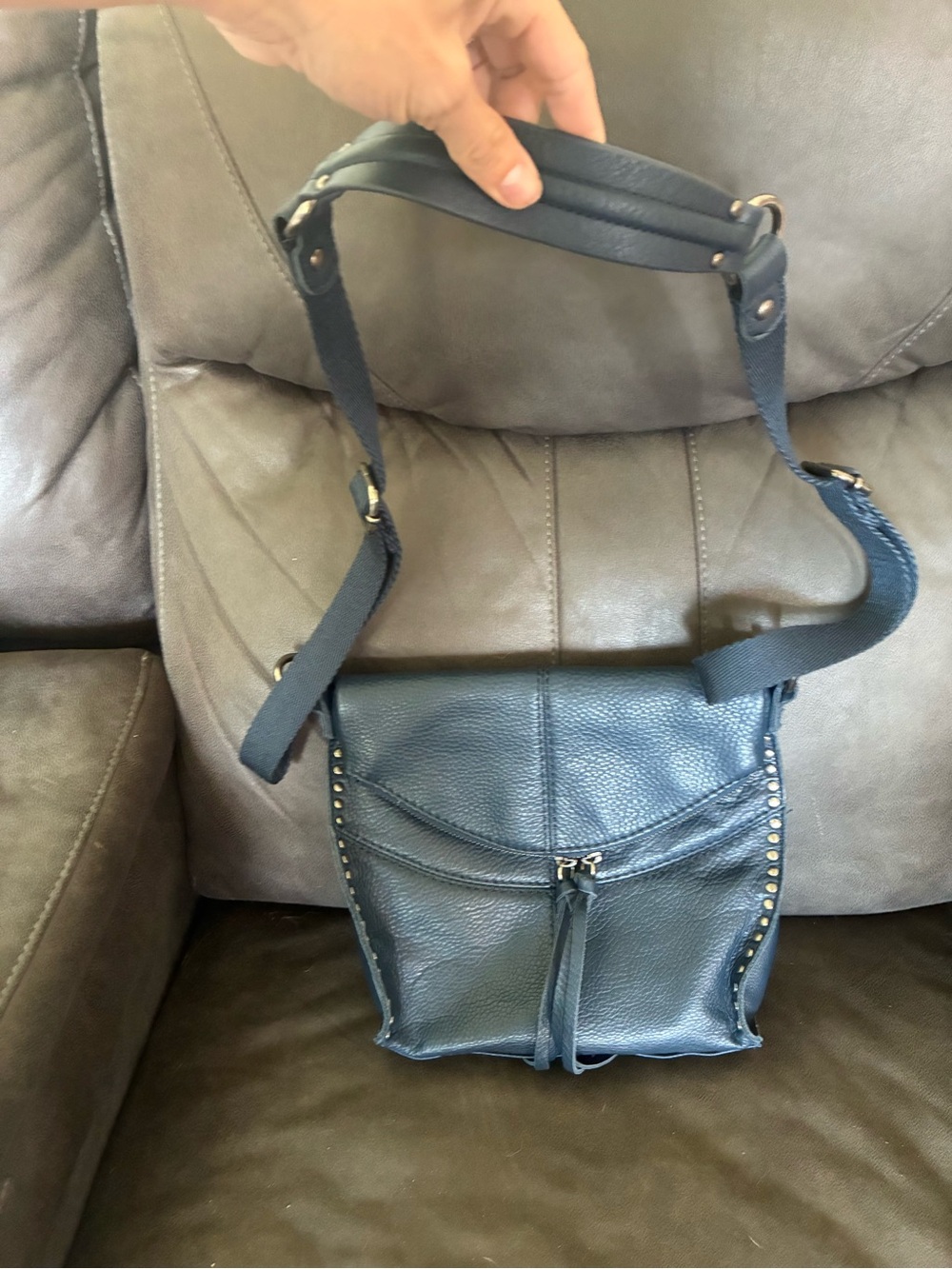 Black Leather Crossbody Bag with Tassel Accent